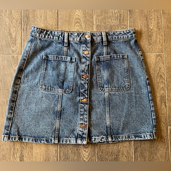 Noisy May Denim Mini Skirt XL Button Front Blue Jean Skirt High Rise Pockets - Picture 2 of 5